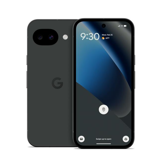 The front and back of a Google Pixel 10a phone.