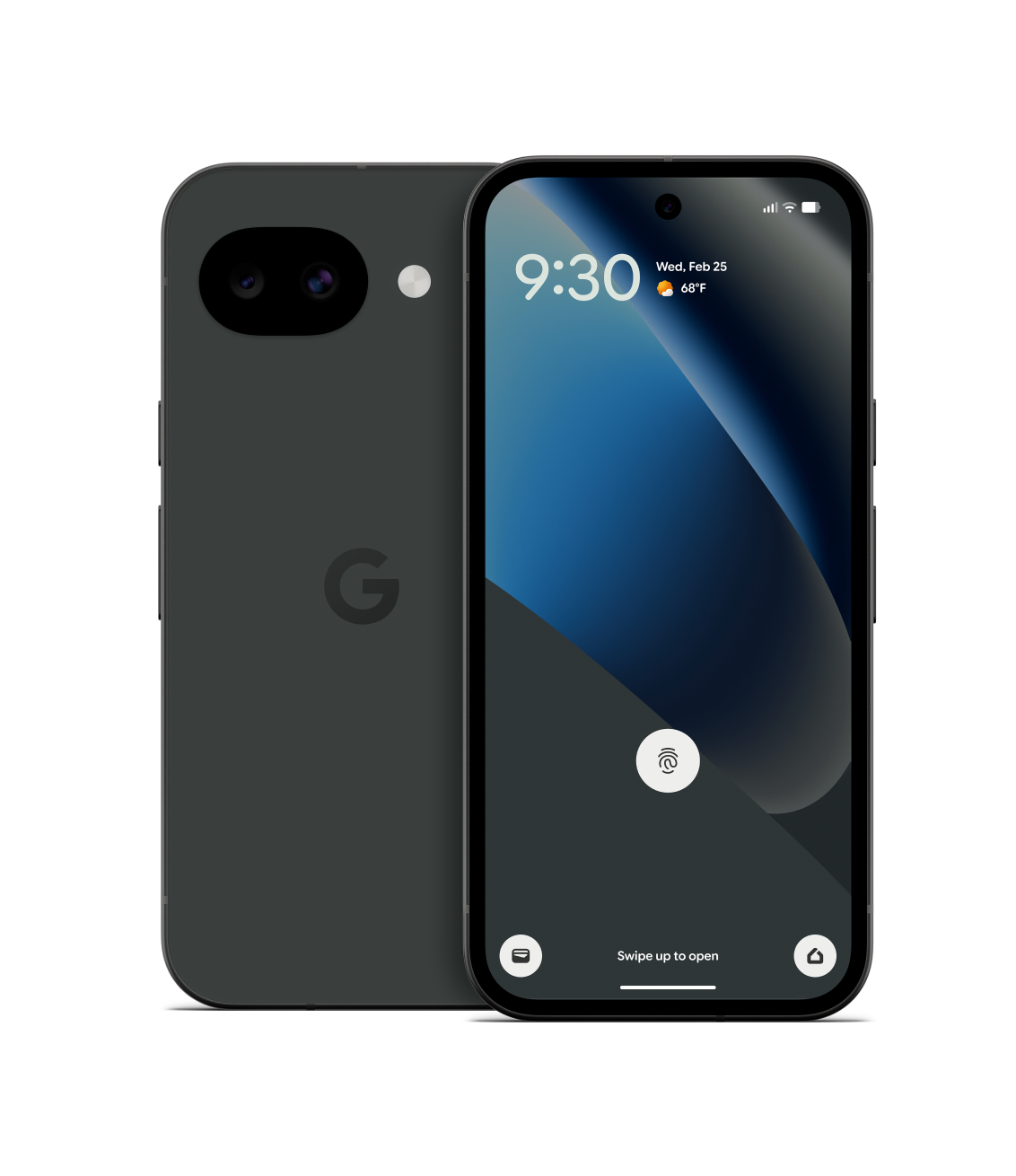 The front and back of a Google Pixel 10a phone.