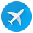 フライトのロゴ。青い円の真ん中に飛行機のアイコンがある。