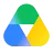Google ドライブのロゴ。緑、黄、青の三角形。