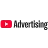 YouTube 広告のロゴ。白い再生ボタンのアイコンが中にある赤い長方形の横に「Advertising」のテキストがある。