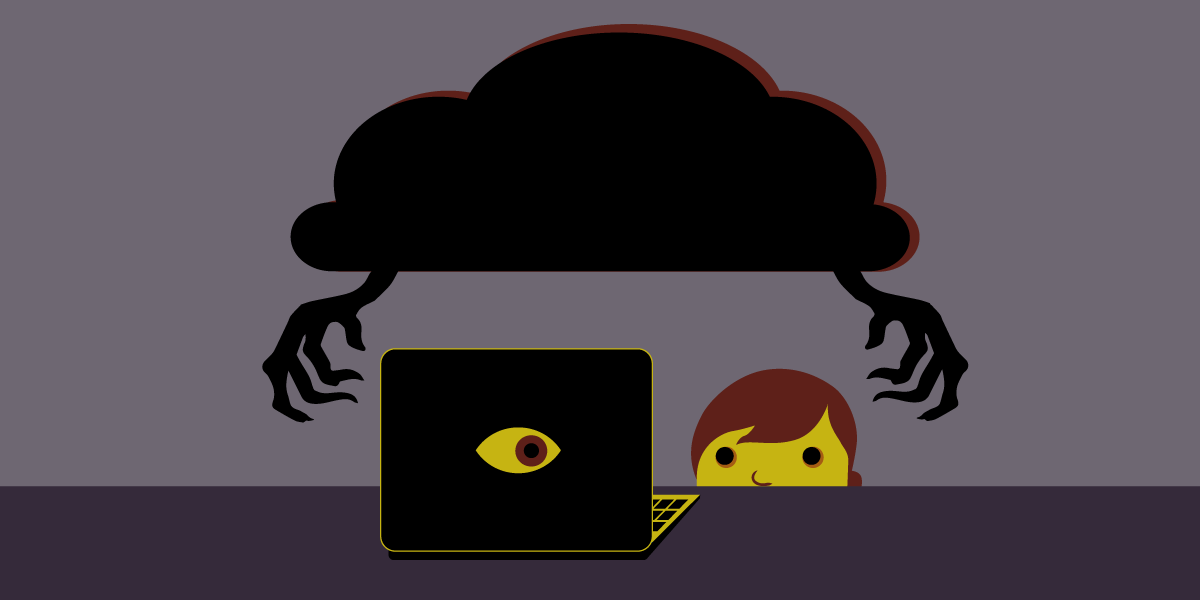 dark evil cloud over computer 